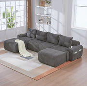 Divano modulare 4 posti in corduroy grigio scuro; 333 cm; con portabicchieri e tasca laterale