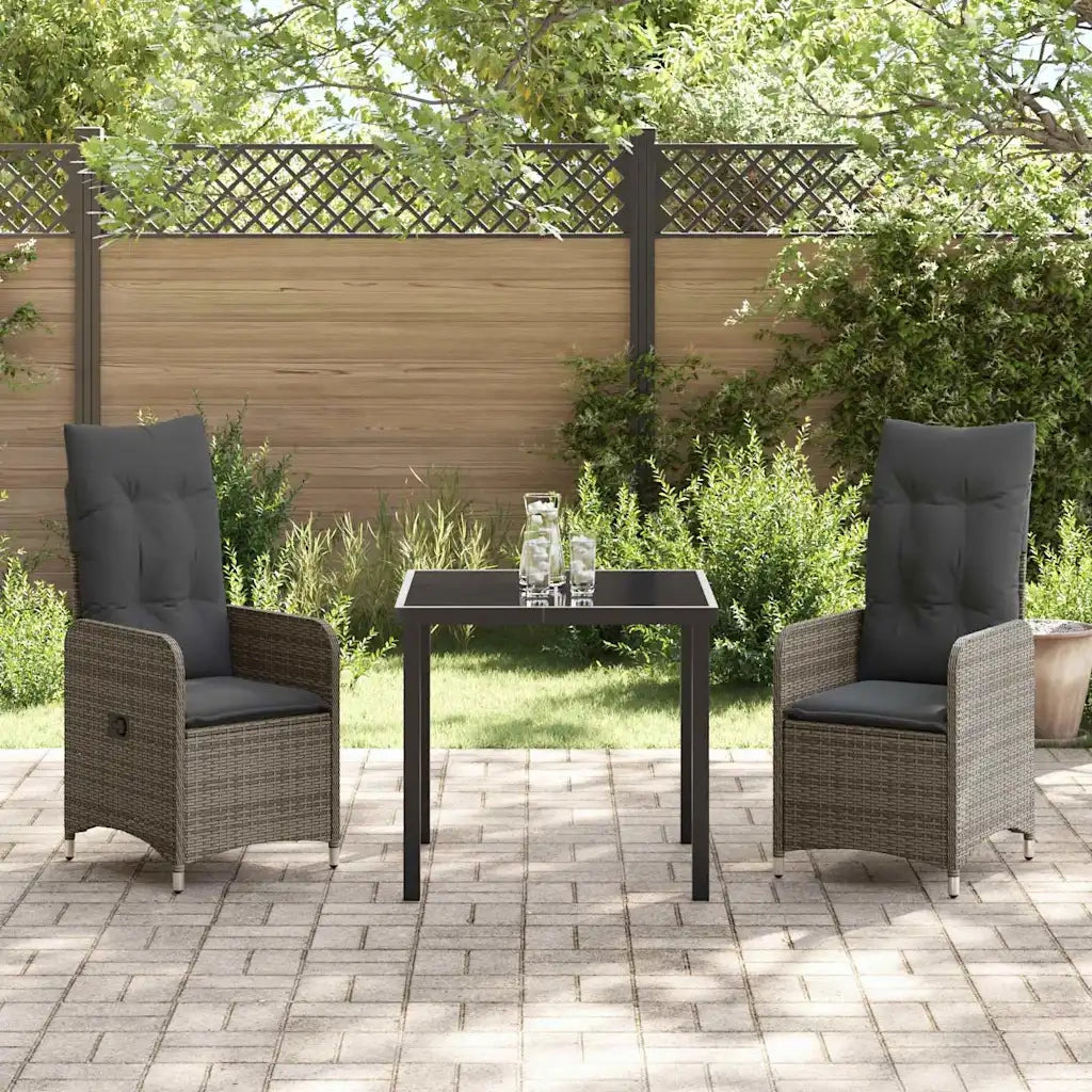 Set da Pranzo per Giardino con cuscino 3 pcs Grigio polyrattan 3379646