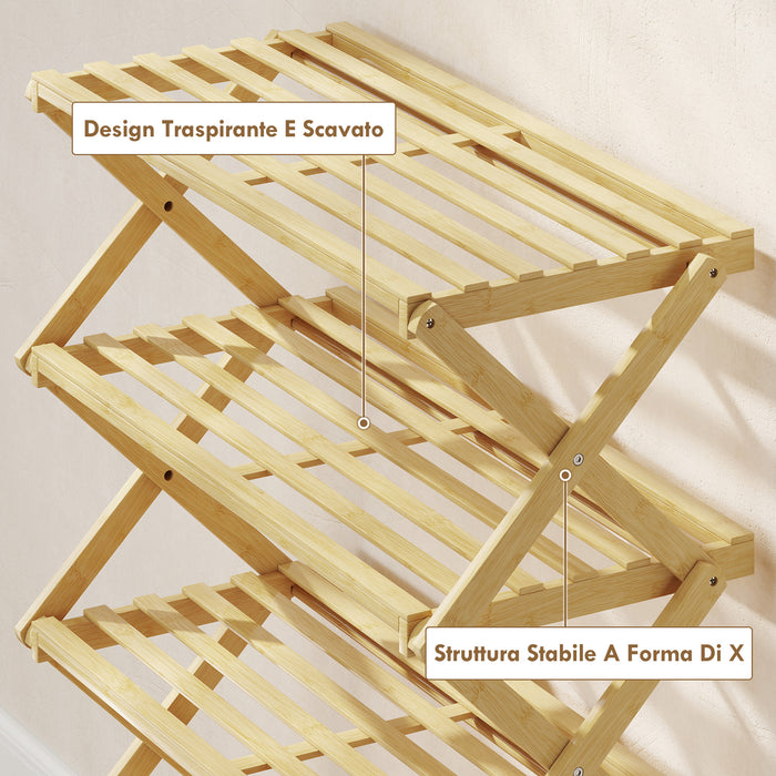Scarpiera Pieghevole a 5 Livelli 60x29x88 cm in Bambù Colore Legno Naturale