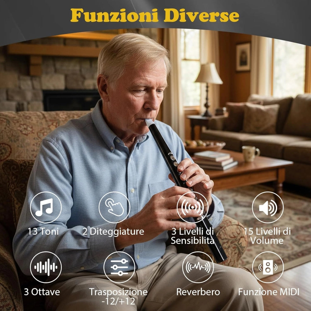Strumento a Fiato, Strumento Musicale Digitale, Connettività MIDI Bluetooth USB, con 13 Toni, 2 Digitazioni e 3 Sensibilità, Sassofono Elettronico per Principianti, Bambini e Adulti