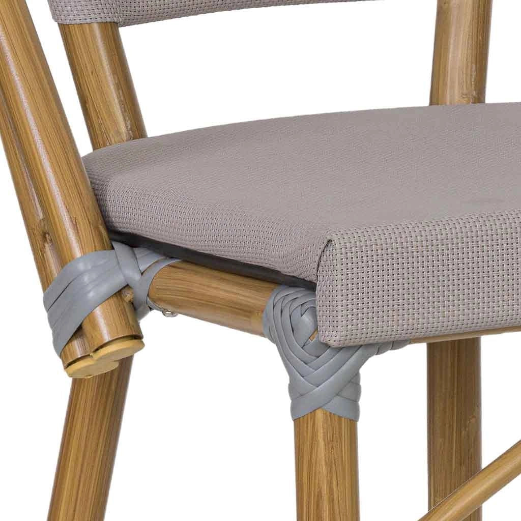 Sgabello alto grigio con sgabellino in rotin, 47x56x116 cm