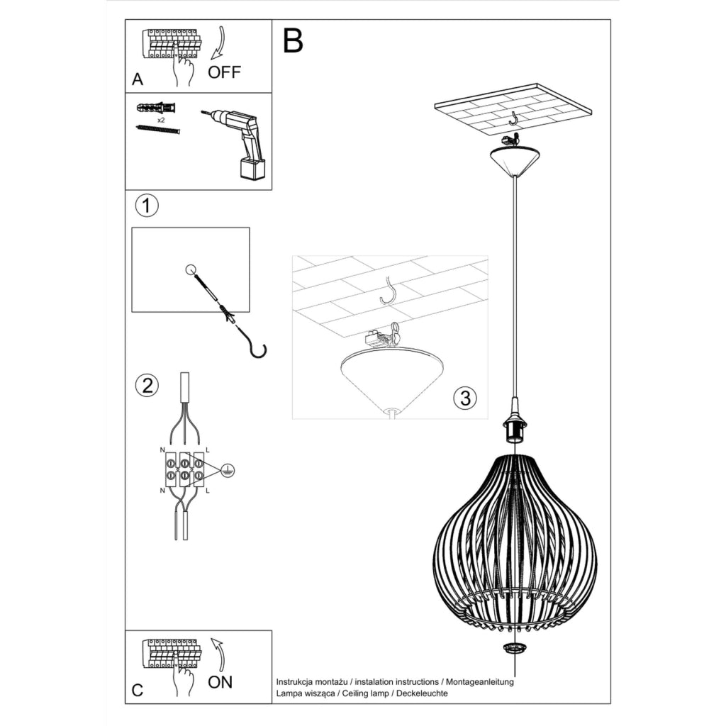 Lampada sospensione SERENO Pure Lume legno nero E27