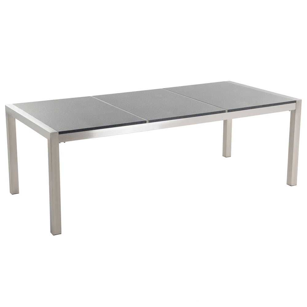 Set da pranzo da giardino bianco con piano in granito grigio 8 posti 220 x 100 cm