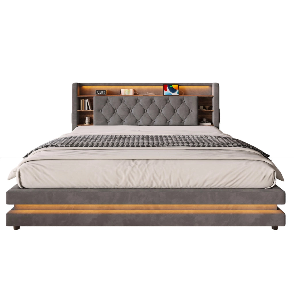 Letto imbottito 180x200 cm grigio scuro con LED e USB