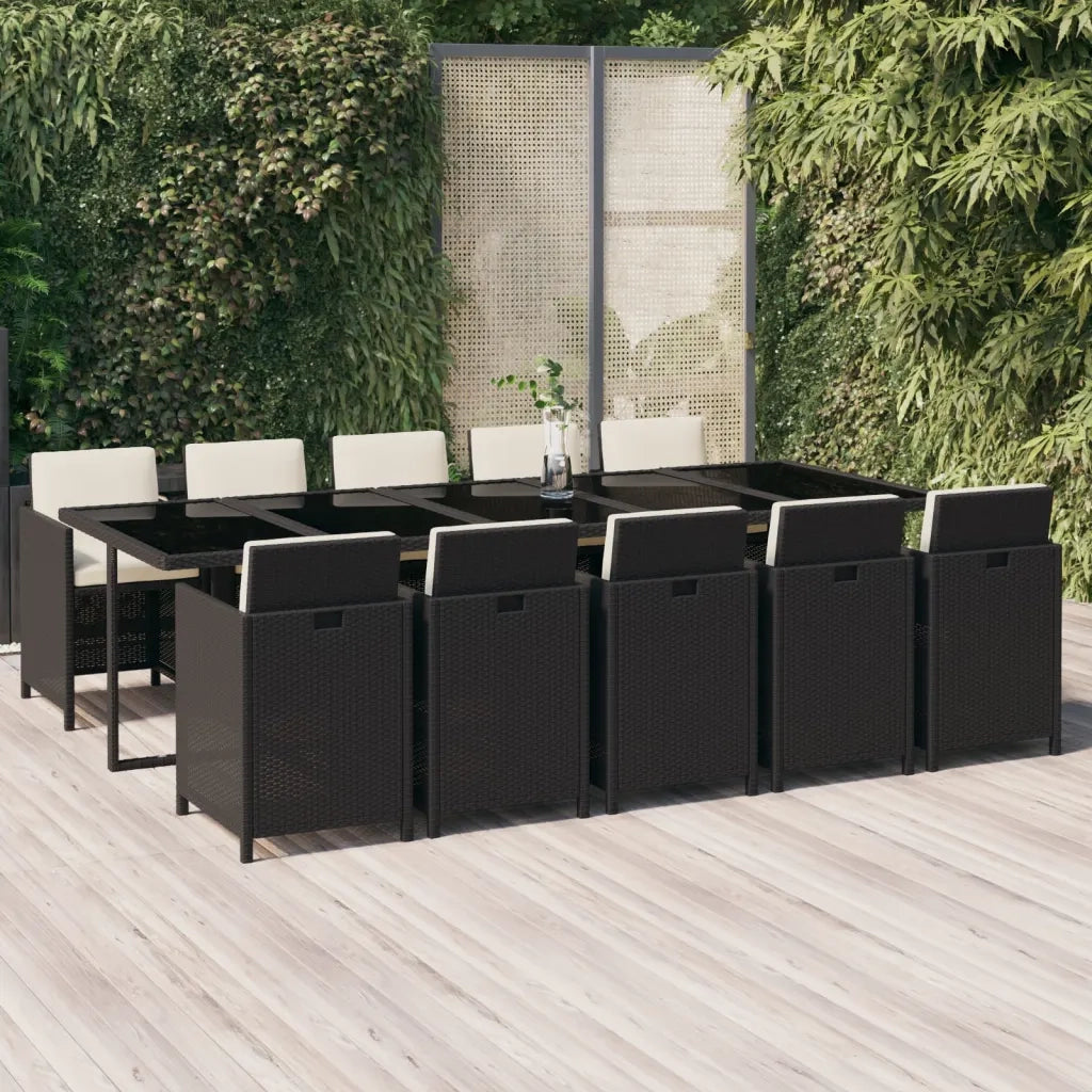 Set da Pranzo da Giardino 11 pz con Cuscini in Polyrattan Nero 3095584