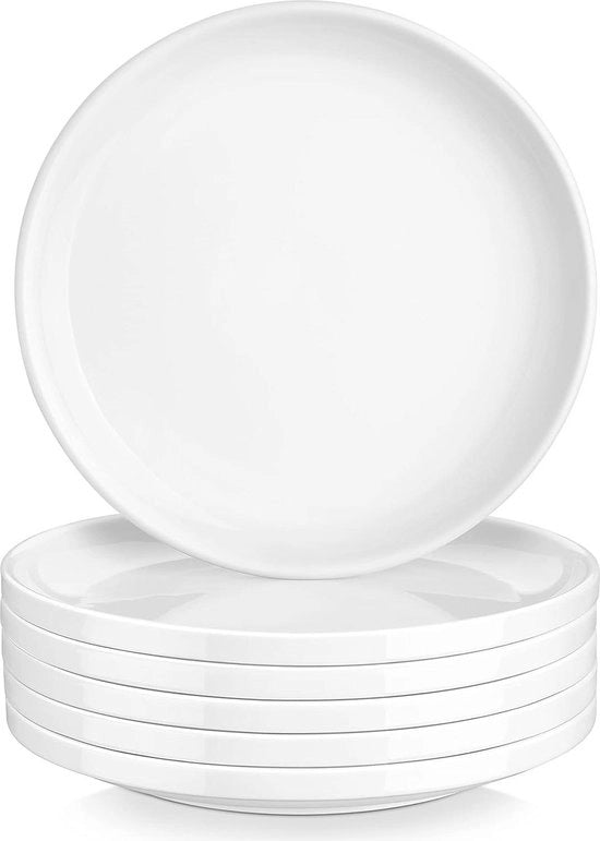 Set di piatti da dessert in ceramica bianchi 8 pollici - set di 6 piatti rotondi con bordi - piatti per forno a microonde e lavastoviglie resistenti