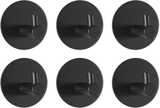 Hanger per asciugamani autoadesivi - Acciaio inossidabile - 6 pezzi - Nero