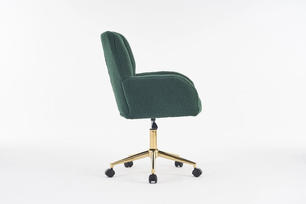Sedia da ufficio girevole con altezza regolabile e ruote a 360 gradi, design ergonomico in tessuto teddy verde