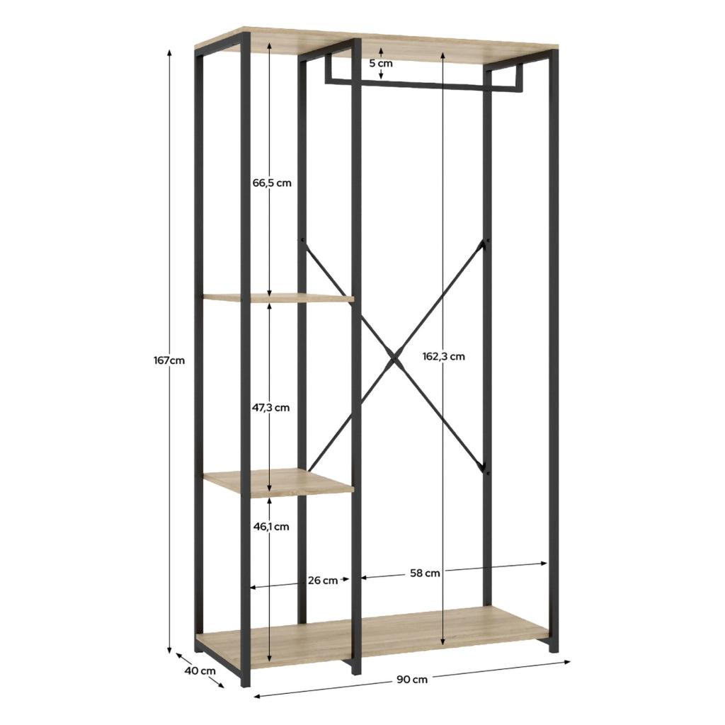 Armadio Camera da Letto Clovis, Guardaroba Grande 3 Ripiani, 40x167h cm Marrone Rovere
