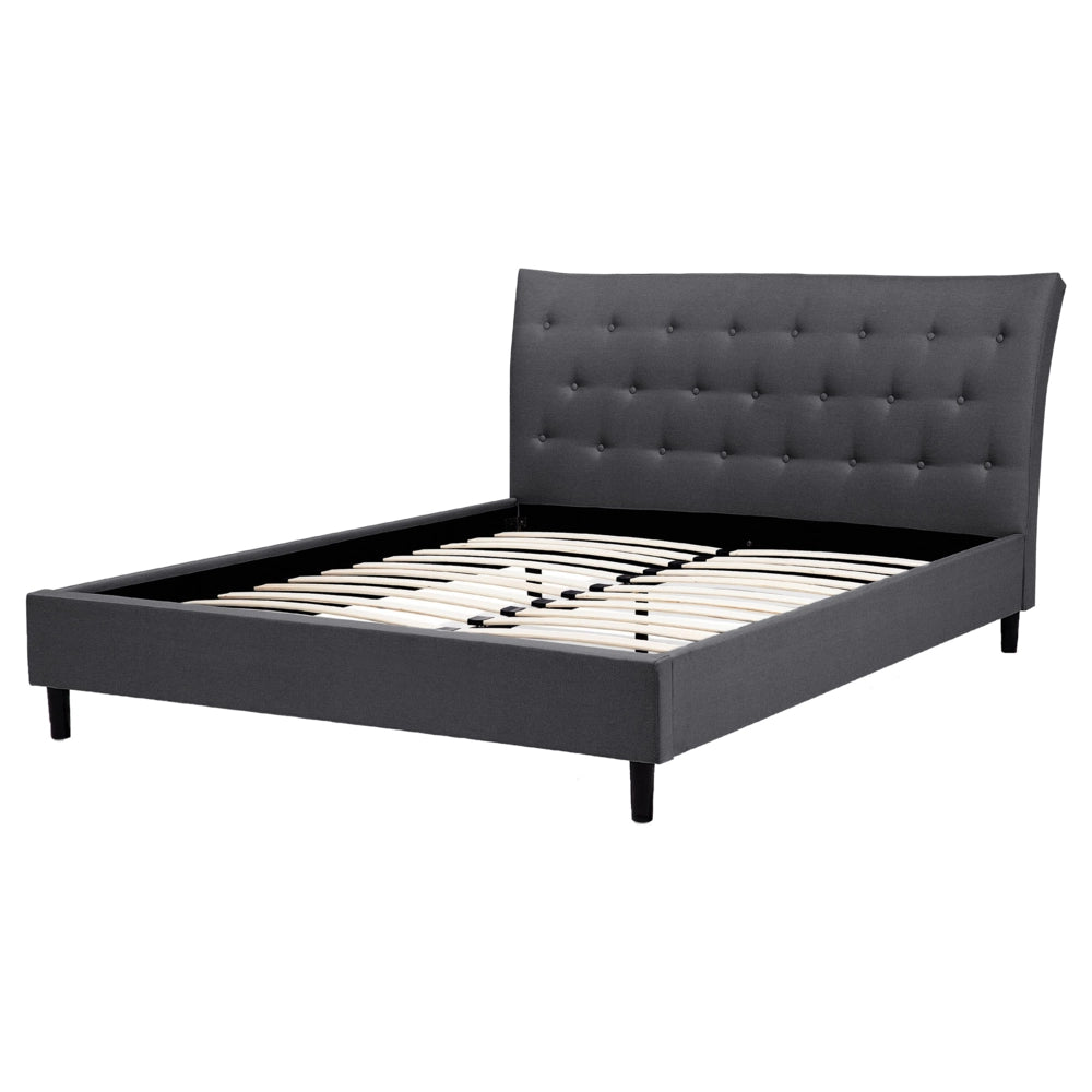 Letto a doghe Tessuto in poliestere grigio scuro Gambe in legno imbottite Testiera capitonné 160 x 200 cm Design moderno