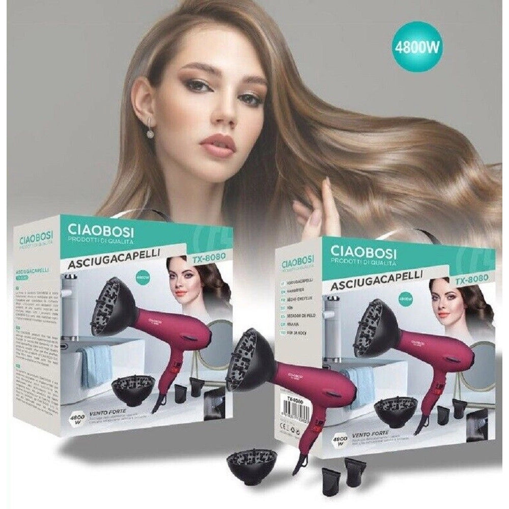 Trade Shop - Asciugacapelli Phon Professionale 4800w 2 Velocita' Beccucci Diffusore Tx-8080 -