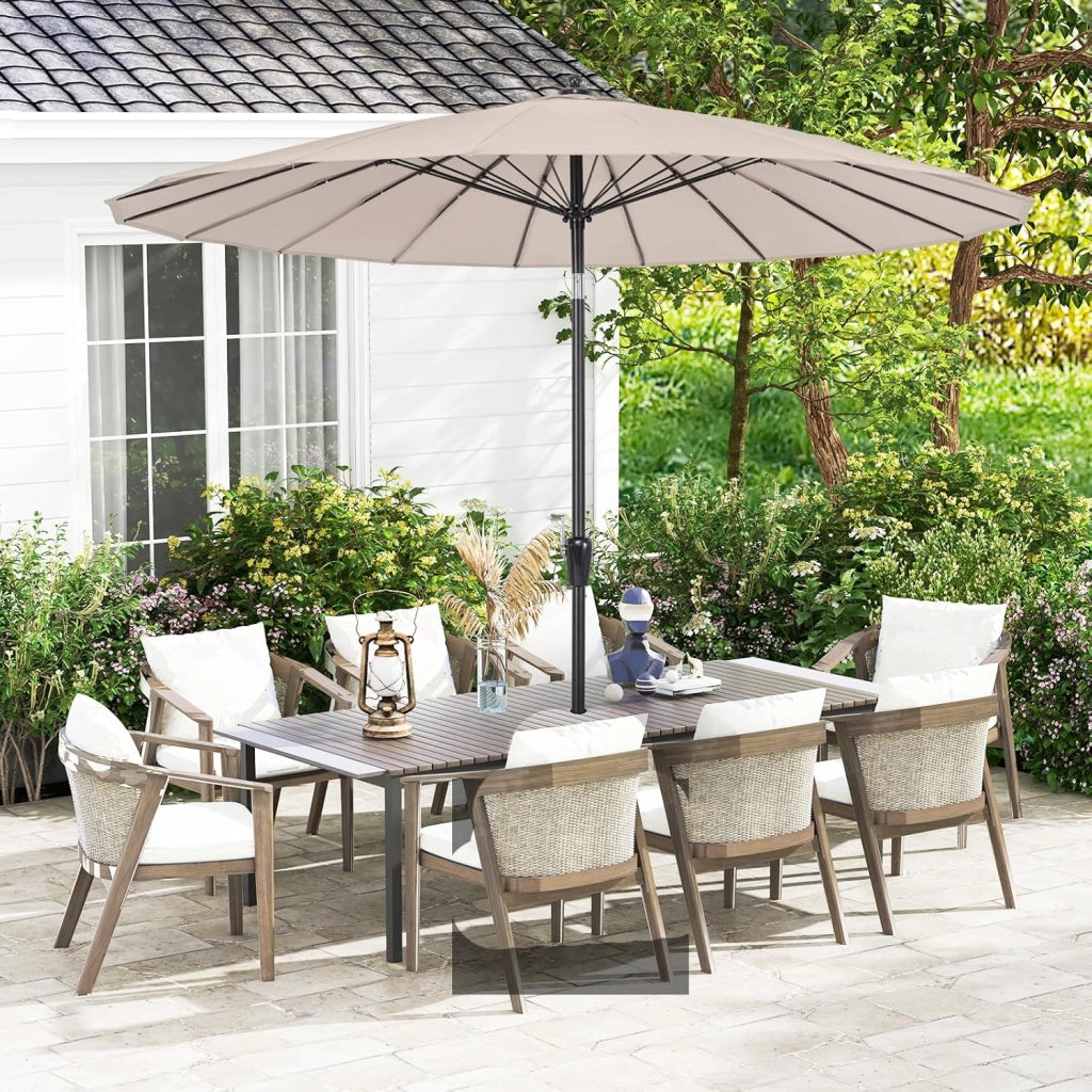 Ombrellone da Giardino Ø 265 cm, Ombrellone da Balcone Inclinabile e Pieghevole, Ombrellone da Spiaggia Antivento in Tessuto di Poliestere con 18 Costole, senza Base