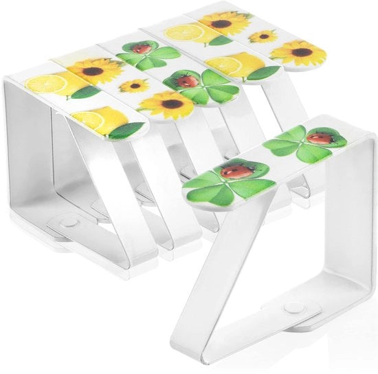 6x clip per tavolo con motivi - clip per tavolo con agrifogli, foglie di tiglio e fiori di girasole - clip per tavolo per interni ed esterni