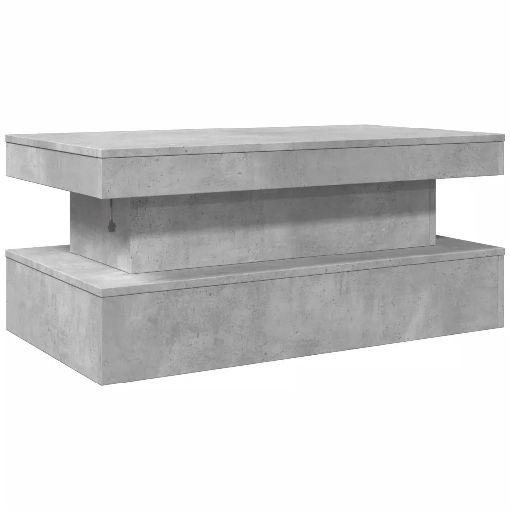 Tavolino da Soggiorno con Luci LED Grigio Cemento 90x50x40 cm 839850