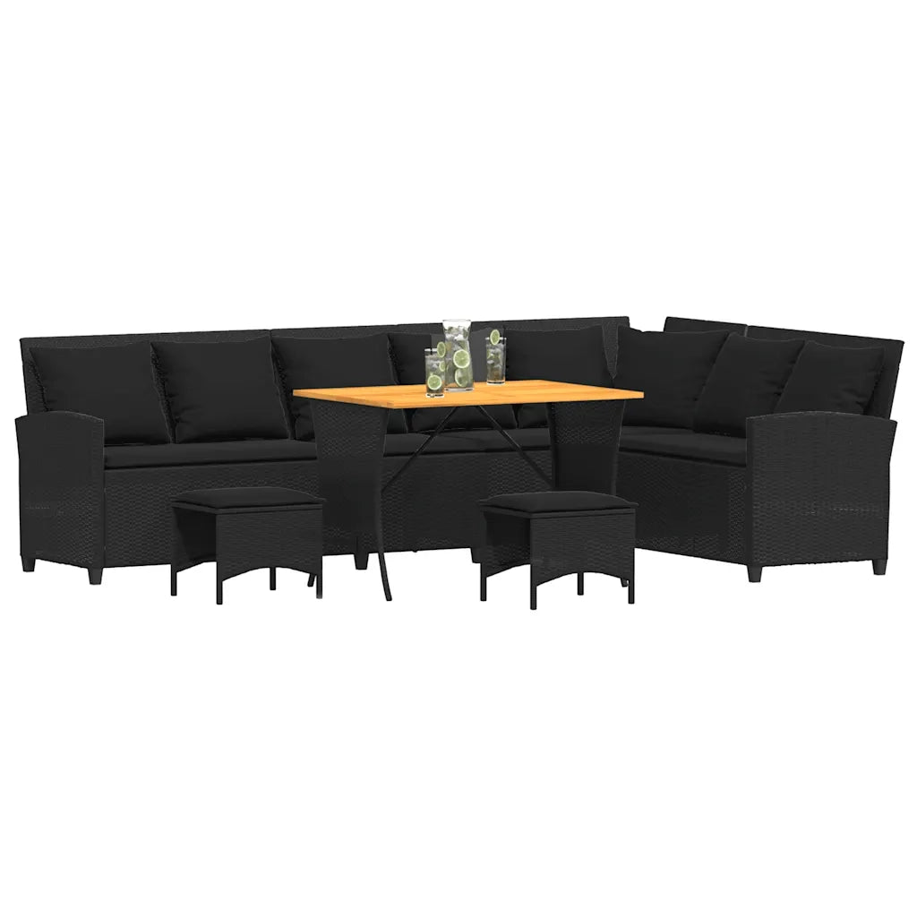 Set Divani da Giardino 4 pz con Cuscini Forma L Polyrattan Nero