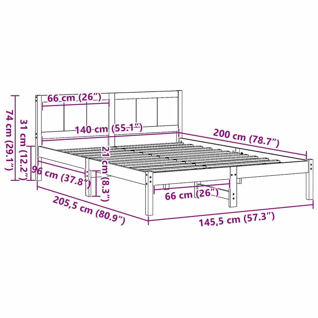 Struttura del letto Bianco 140 x 200 cm Legno massello di pino 872189