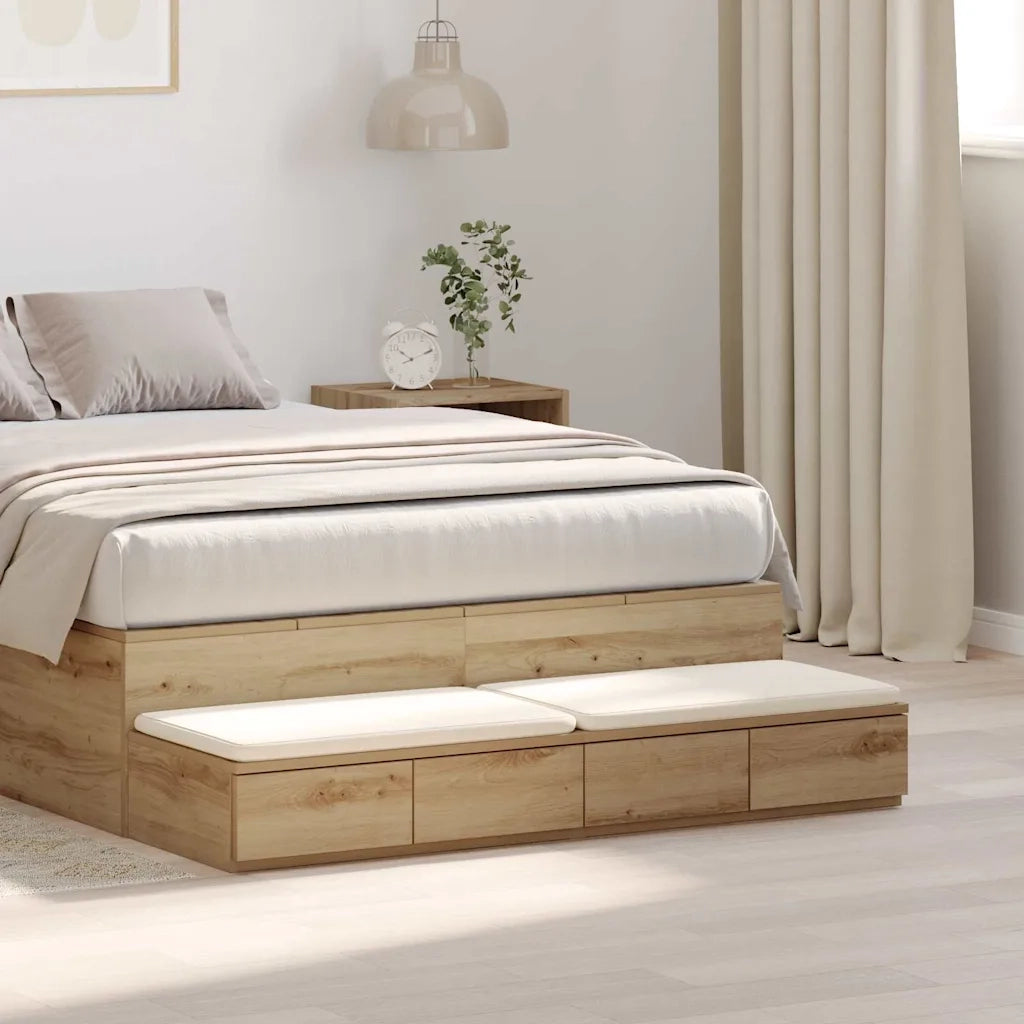 Cassetti per letto | Comodino | Armadio da Notte | Mobiletto da notte Rovere artigianale 120 x 36,5 x 16,5 cm