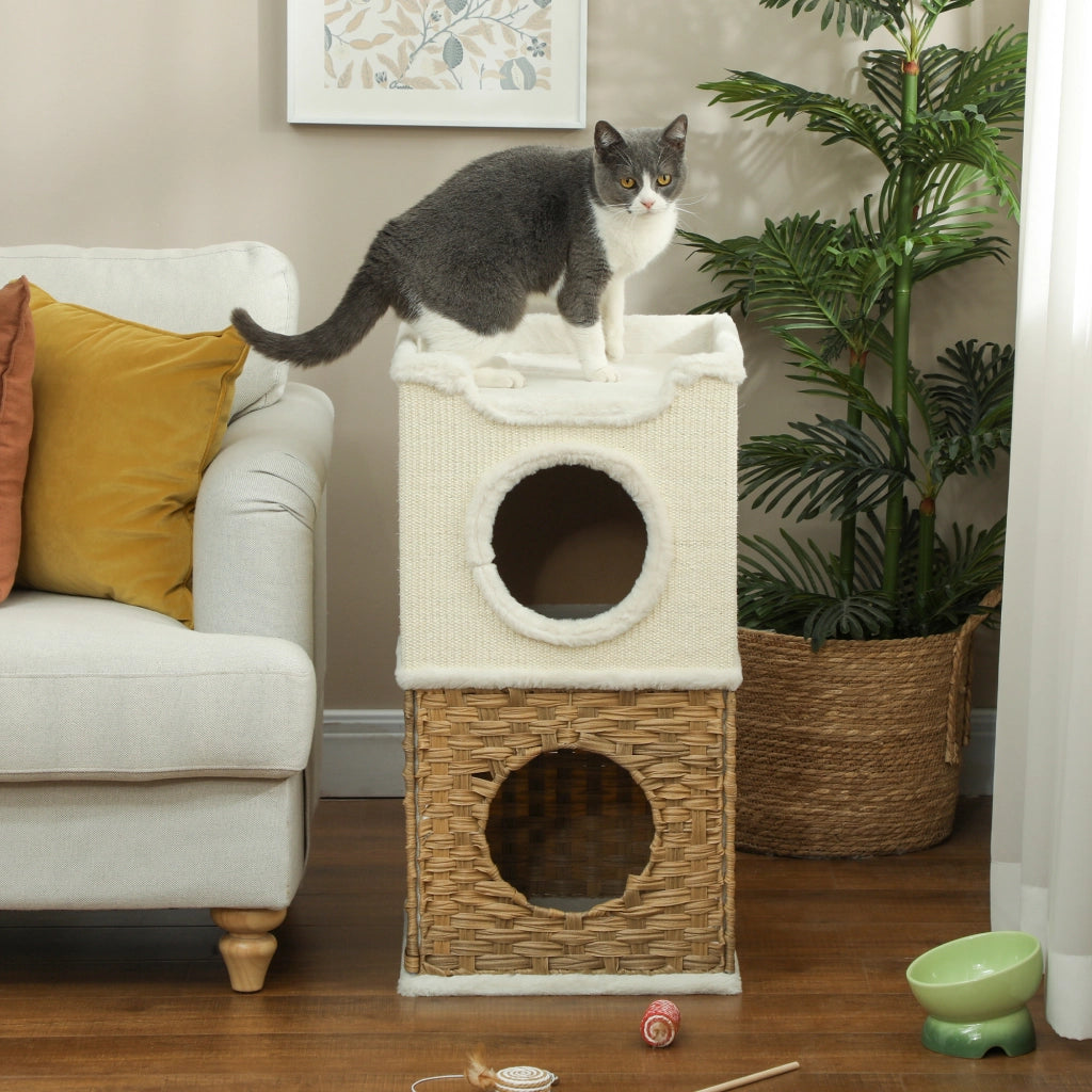 Torre per gatti a 3 livelli con tiragraffi in sisal ¨C zephmum ¨C crema 41x41x75.5 cm