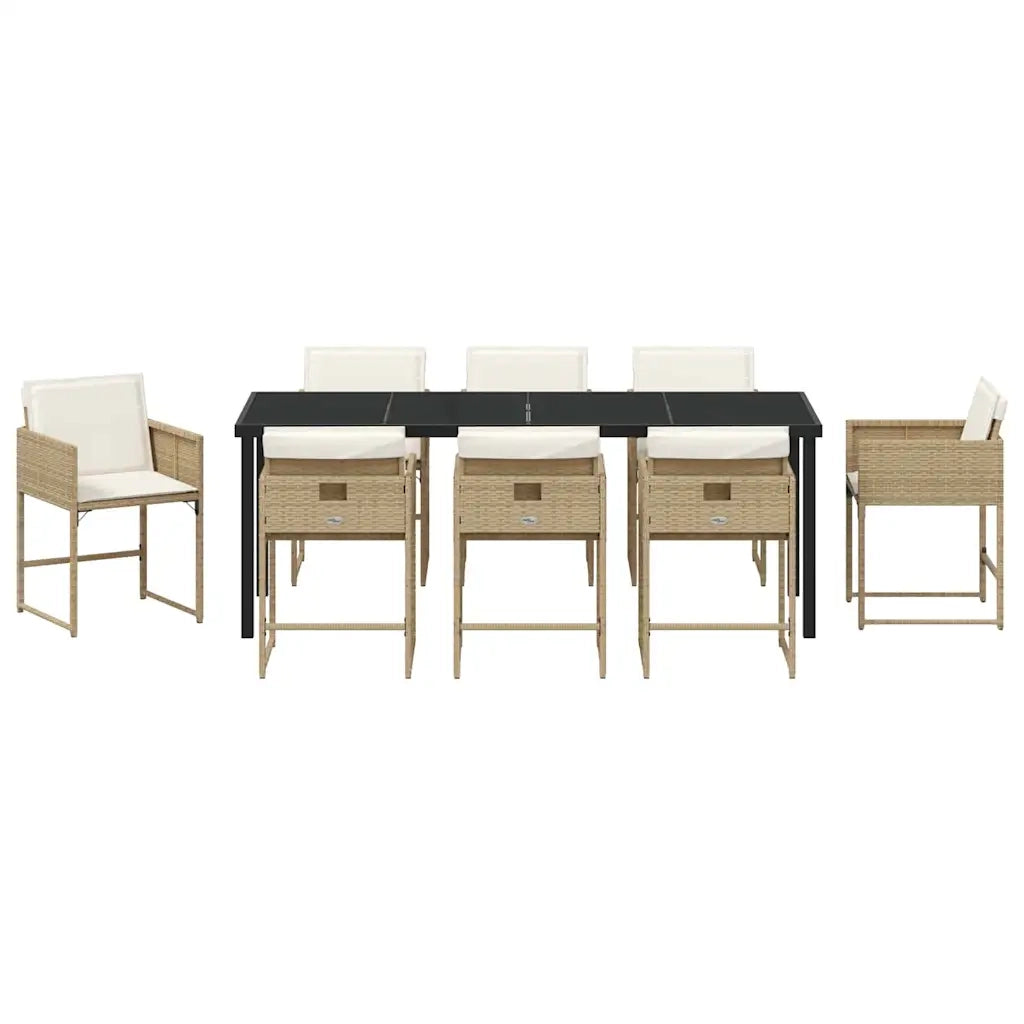 Set da Pranzo per Giardino con cuscino 9 pcs Beige polyrattan 3380023