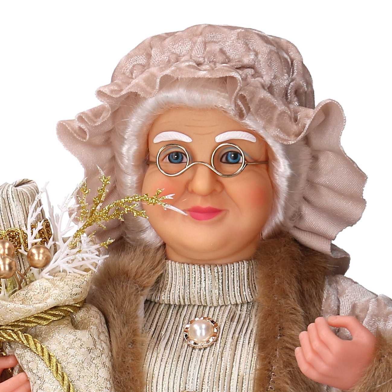 Babbo natale in tessuto signora con lanterna oro cm xh45