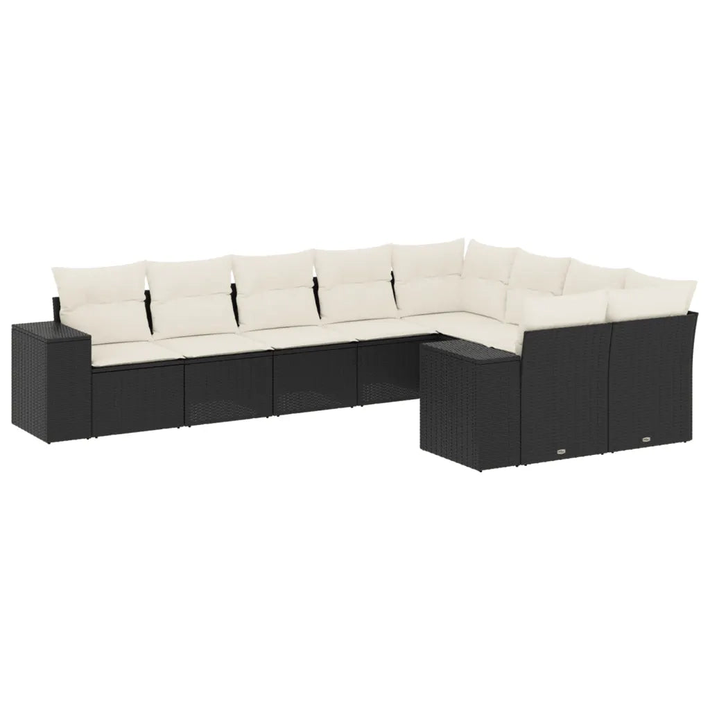 Set Divani da Giardino 9 pz con Cuscini Nero in Polyrattan 3223035