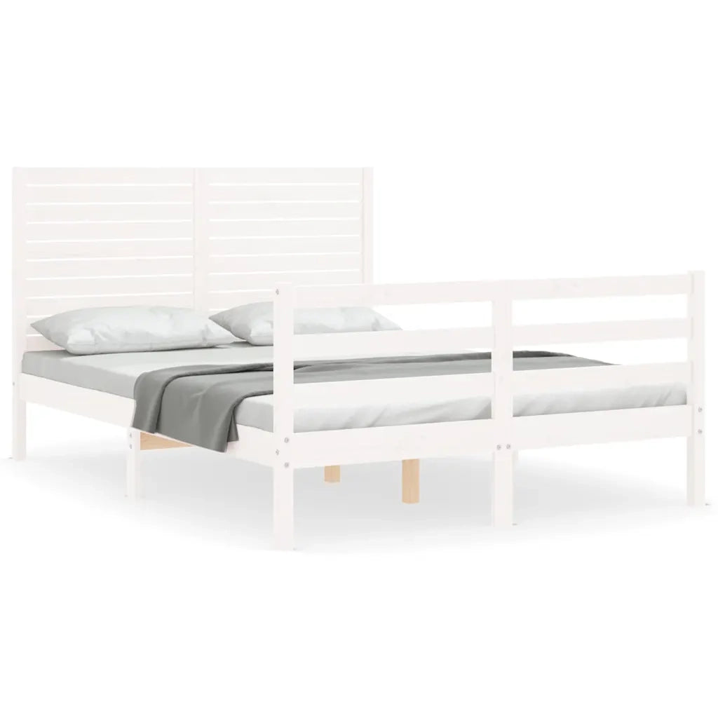 Giroletto con Testiera-Struttura Letto con testiera Bianco 140x200 cm in Legno Massello 487059