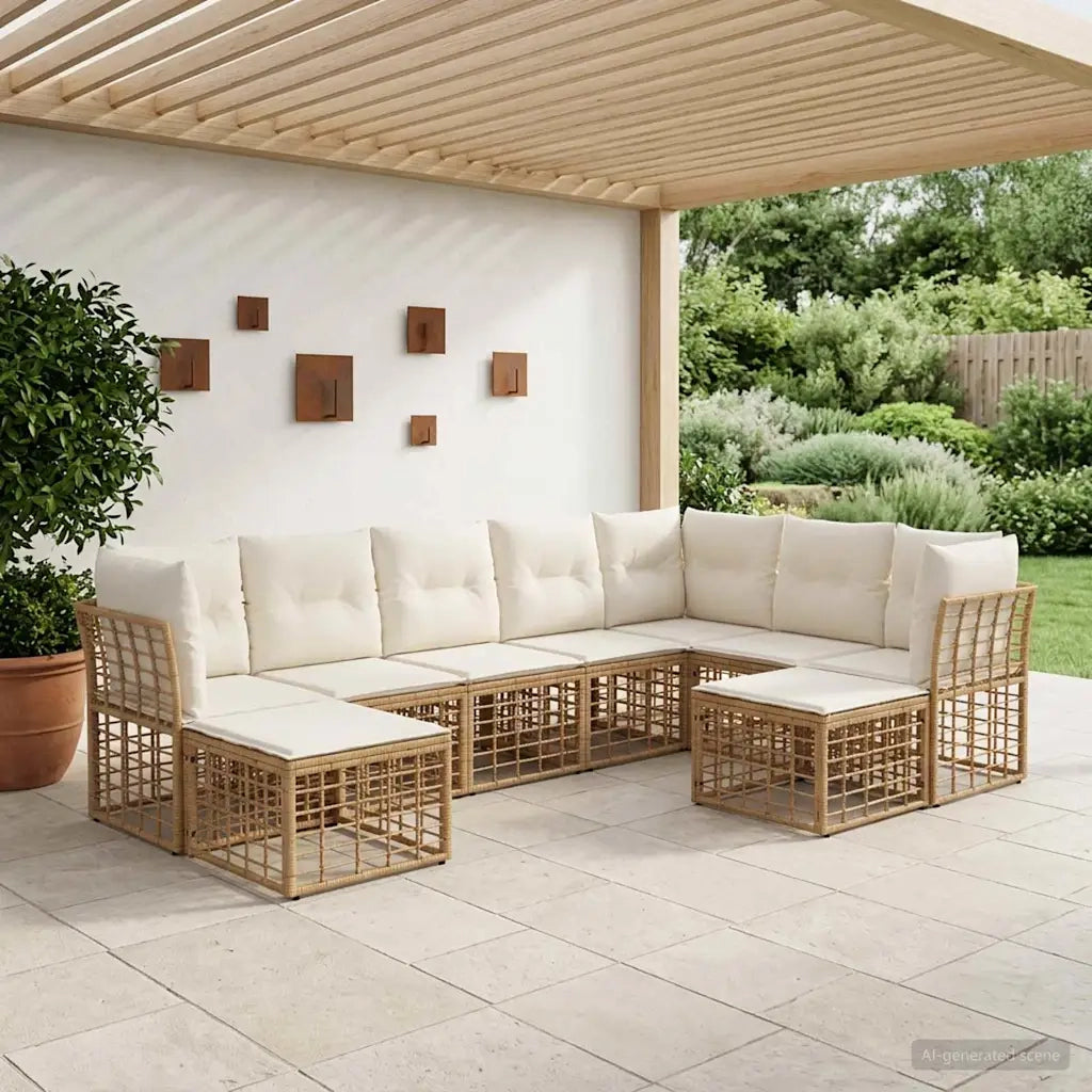 Set di divani da esterno Naturale e Bianco Crema Poliestere 3437618
