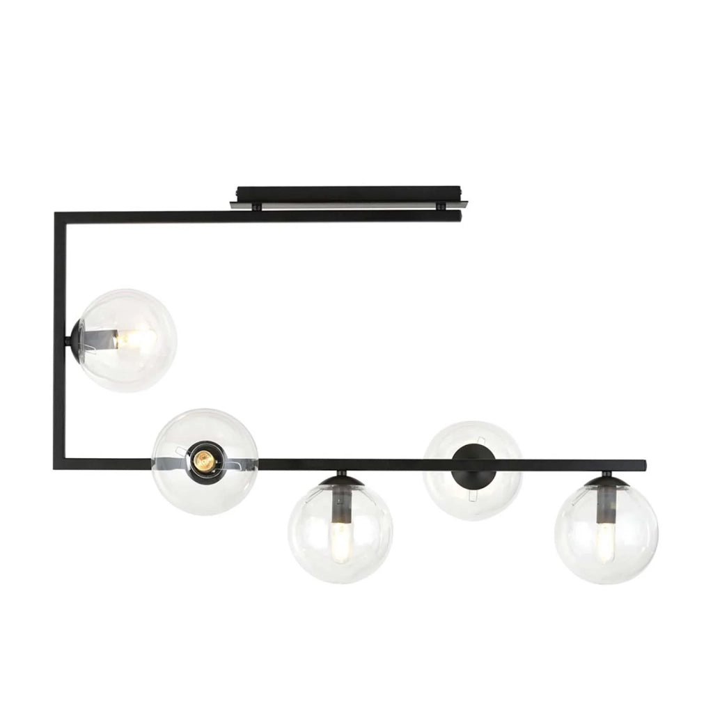 Plafoniera Minimal Nanna Acciaio Nero Trasparente 5 Luci E14 Ip20