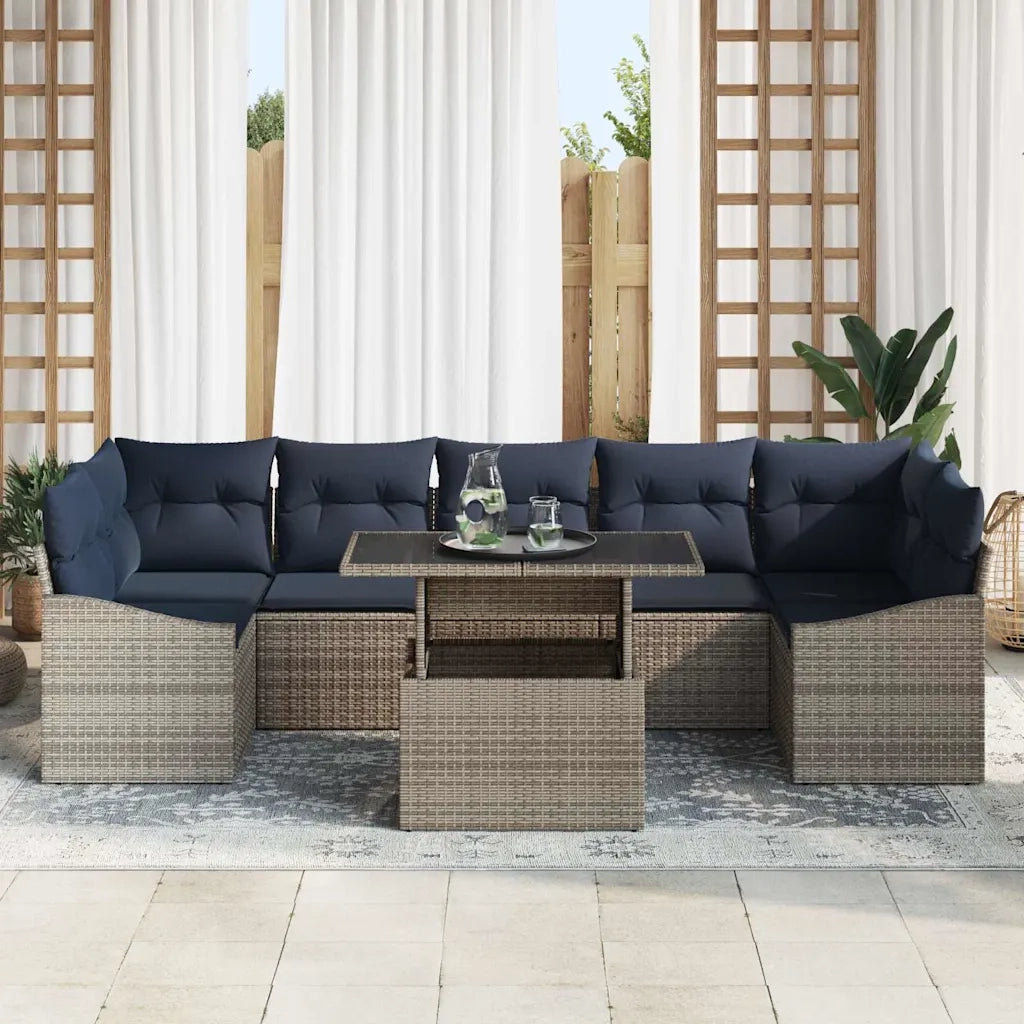 Set Divano da Giardino 8 pcs Grigio Poly Rattan 3357698