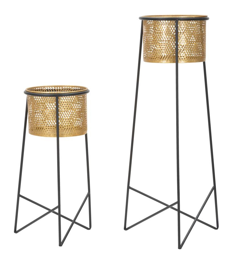 Porta Vasi Coppia Exy Ø37x76-27x51 cm in Ferro Oro e Nero