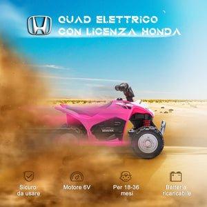 Quad Elettrico per Bambini licenza ufficiale HONDA con Luci LED Clacson e Pedale Rosa