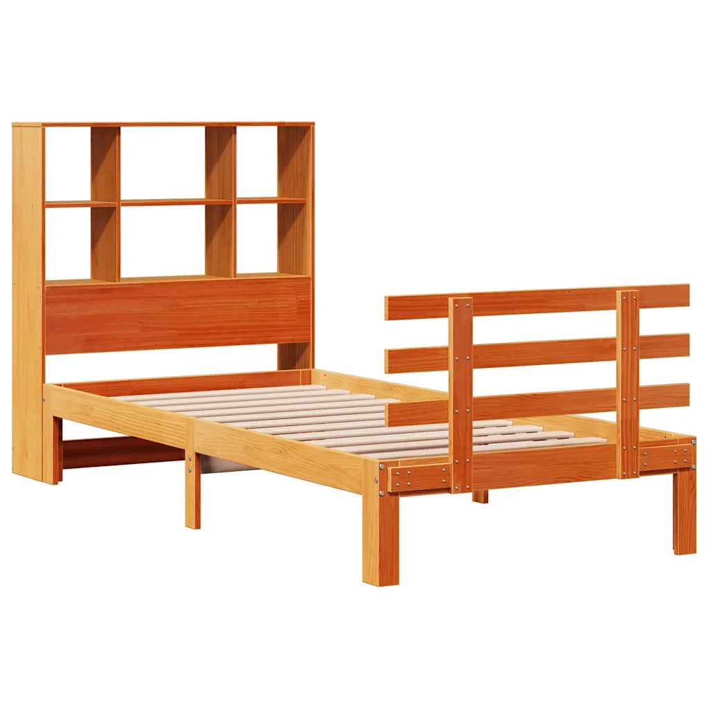 Letto Libreria senza Materasso-Struttura Letto con contenitore Marrone Cera 100x200 cm in Pino 530965