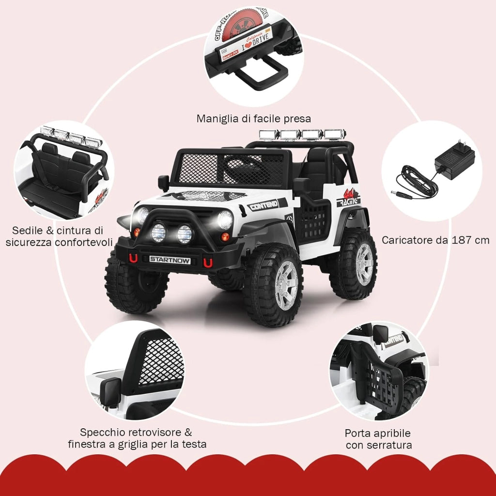 12V Auto Elettrica per Bambini, Macchina per Bambini con Telecomando, 3 Velocità, con Luci Musica MP3 e Radio, Veicolo Elettrico per Bambini 3+ Anni (Bianco)