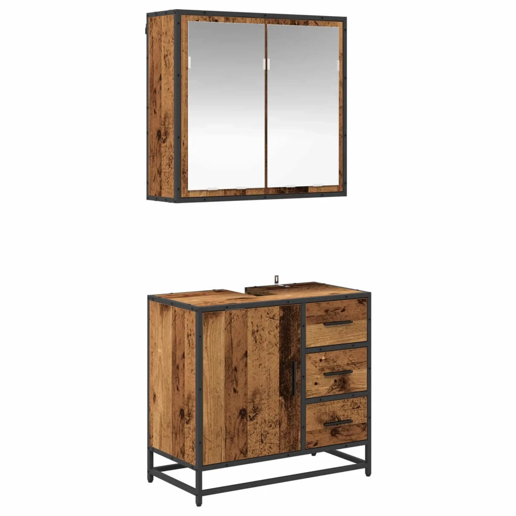 Set di mobili per il bagno con cassetto 2 pcs Legno vecchio 3402320