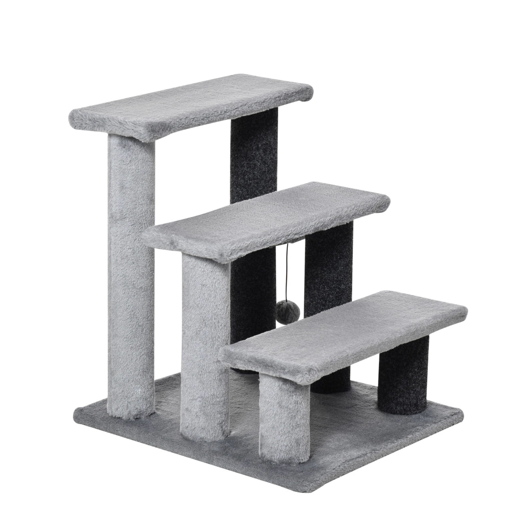 Scala per gatti a 3 livelli con palo graffiante ¨C Zephmum ¨C Grigio 45x40x48 cm