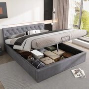 Letto imbottito 140x200 - Xylo - Grigio, meccanismo idraulico