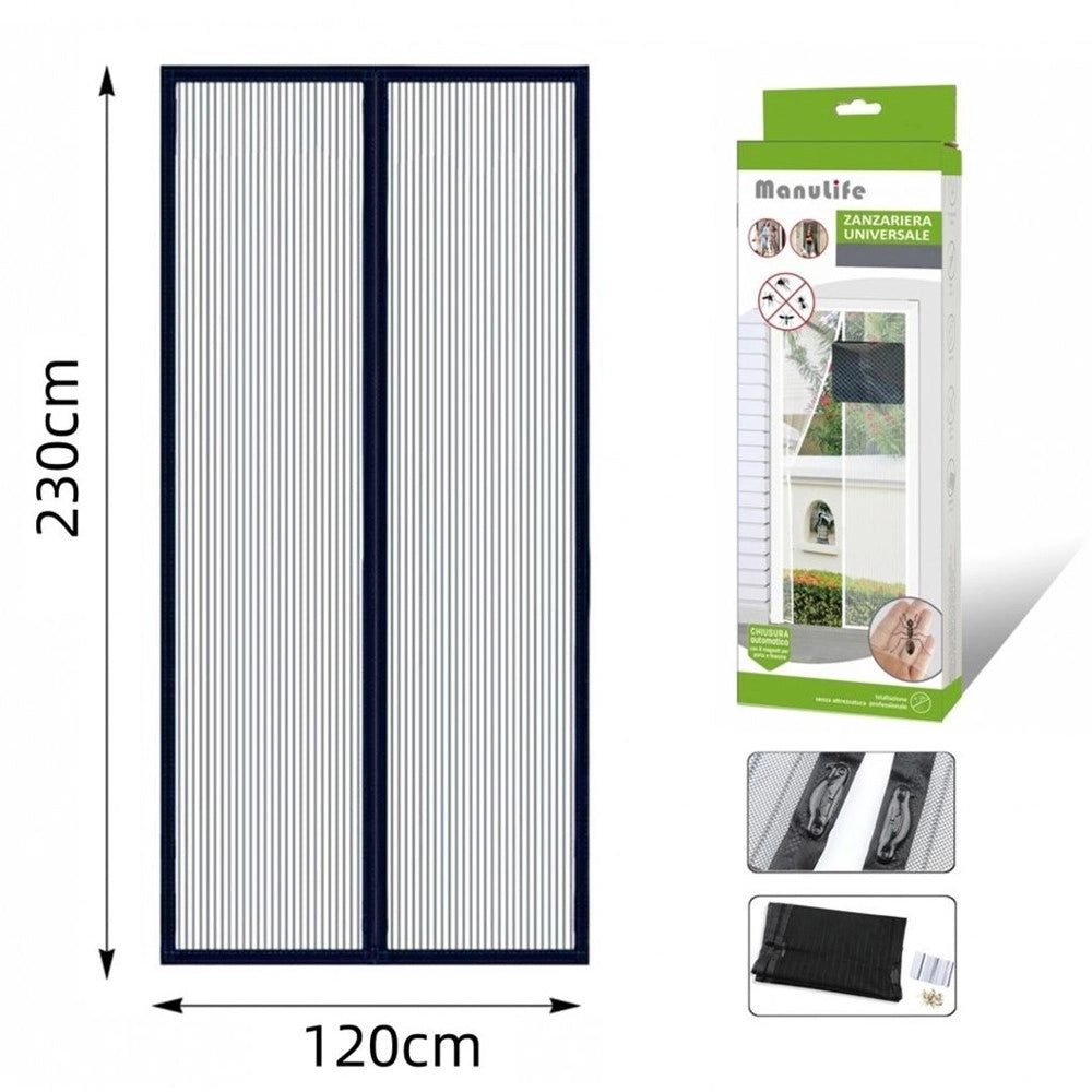 Trade Shop - Zanzariera Universale 120x230 Cm Nera Chiusura Automatica Magnetica Porte Finestre 622139 -