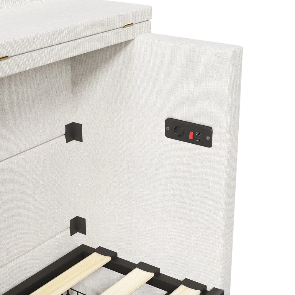 Letto a Scomparsa con Cassetto e Ripiano ¨C Xylo ¨C Tessuto Lino Beige 140x200