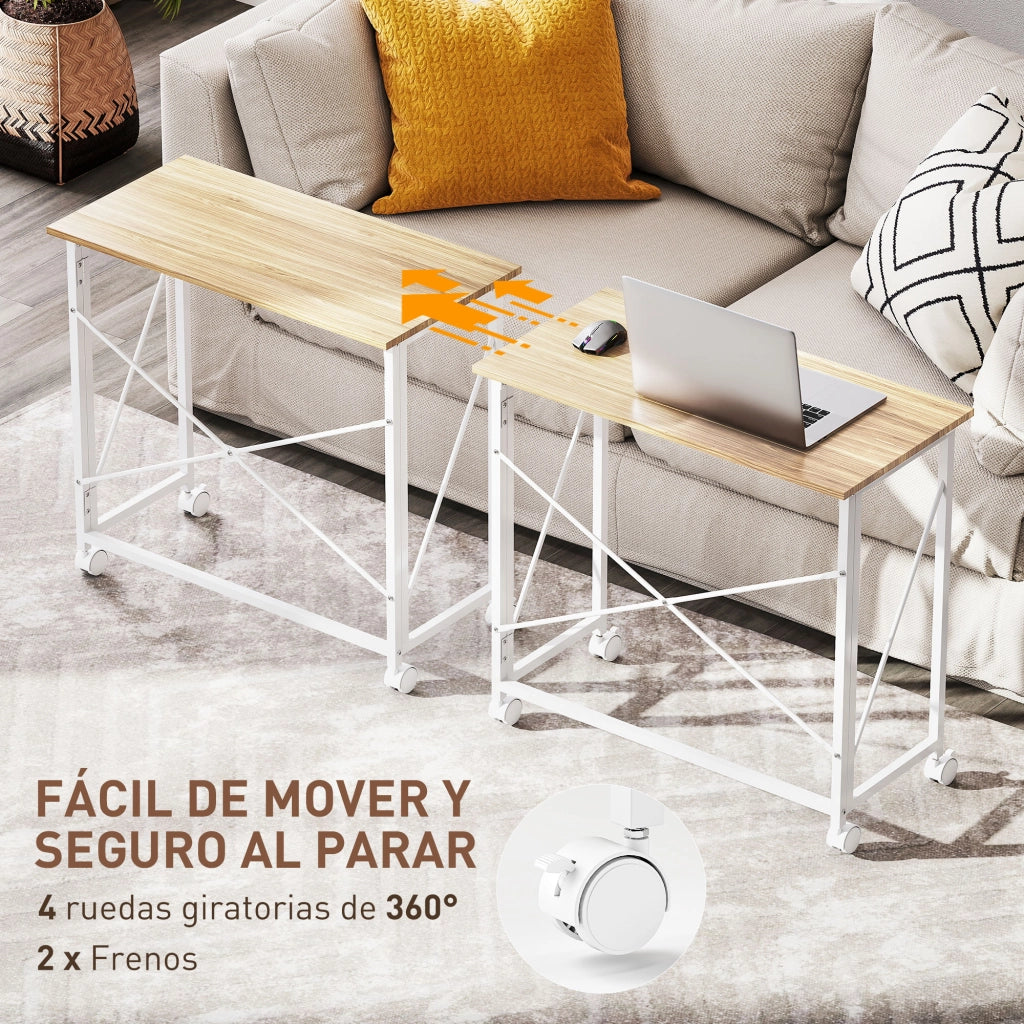 Scrivania Pieghevole con Ruote e Cassetti ¨C zephmum ¨C 80x40x75 cm Legno Bianco