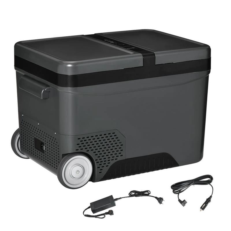 FRIGO PORTATILE ELETTRICO A COMPRESSORE DA 35L CON MANIGLIA TELESCOPICA E RUOTE, FRIGORIFERO PICCOLO DA 12/24V DC E 110/240V AC, PER AUTO E CAMION