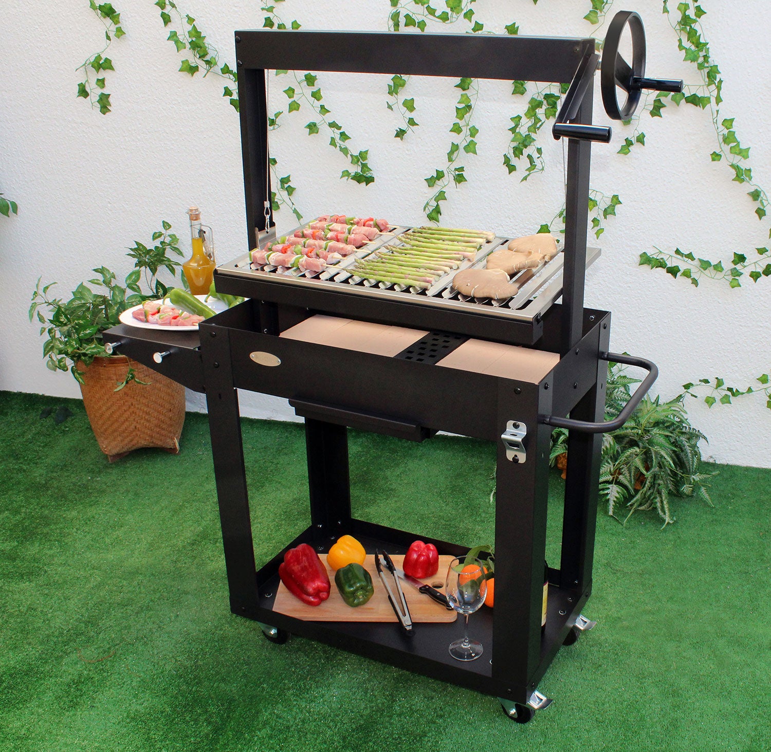 Barbecue a Legna e Carbone 80x46,5x21 cm BBQ Argentino in Acciaio Santa Maria Nero