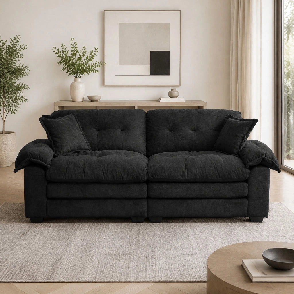 Divano 2 posti a seduta profonda 214 cm in ciniglia nero HOMVRA
