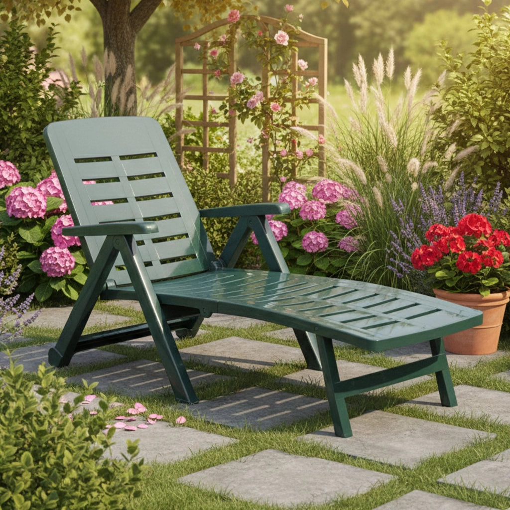 Sdraio da Giardino Noahs, Lettino Prendisole Ruote Made in Italy, 189x72x96h cm Verde