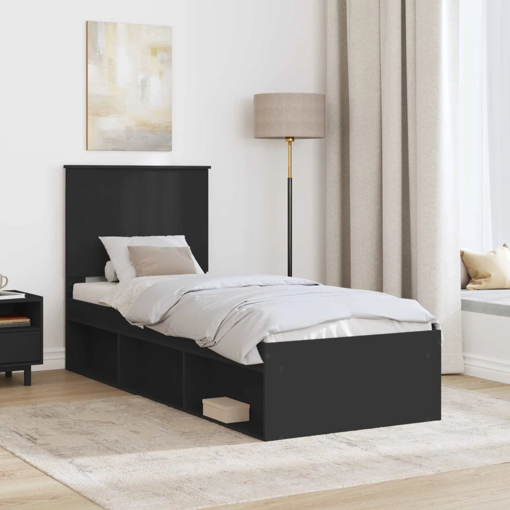 Struttura del letto con testiera Nero 75 x 190 cm Pino massello 3411074