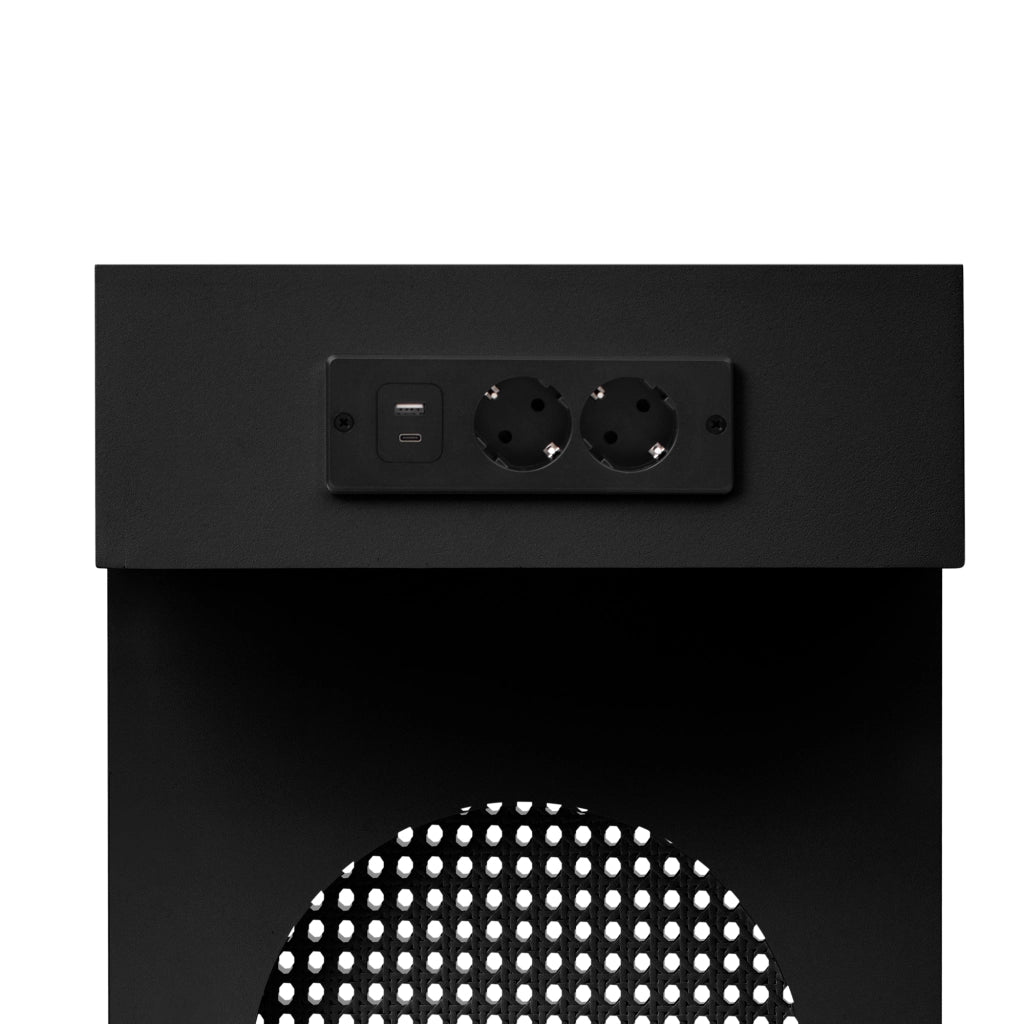 Consolle con 2 cassetti e ciabatta integrata per ingresso e soggiorno in MDF nero 120 × 35,5 × 76,5 cm