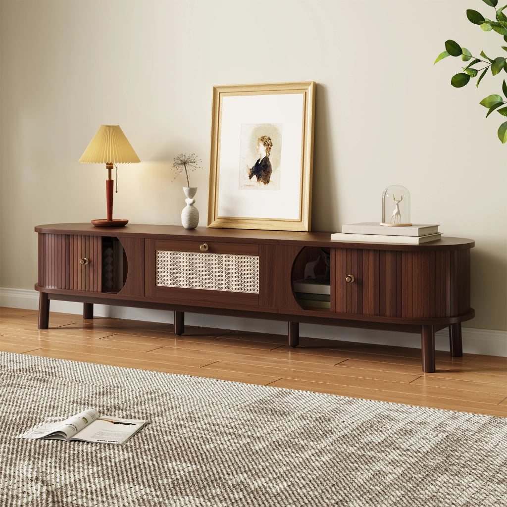 Mobile TV con 2 Ante Scorrevoli e 2 Cassetti in Rattan; Stile Naturale; Soggiorno; in Pannelli; 170??39;5??38 cm