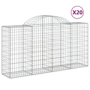 Cestini gabbioni recinzione a gabbia muro di contenimento ad arco 20 pezzi 200 x 50 x 100/120 cm ferro zincato argento 02_0040601