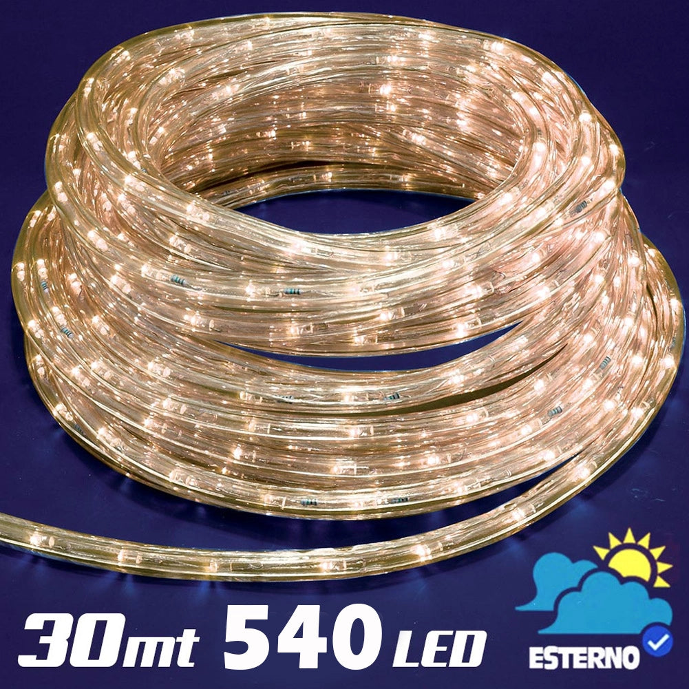 Tubo Luminoso 30 metri LED Bianco Caldo 540 Luci per interno e per Esterno
