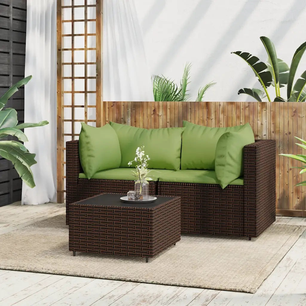 Set Mobili da Giardino 3 pz con Cuscini in Polyrattan Marrone CFW9585592