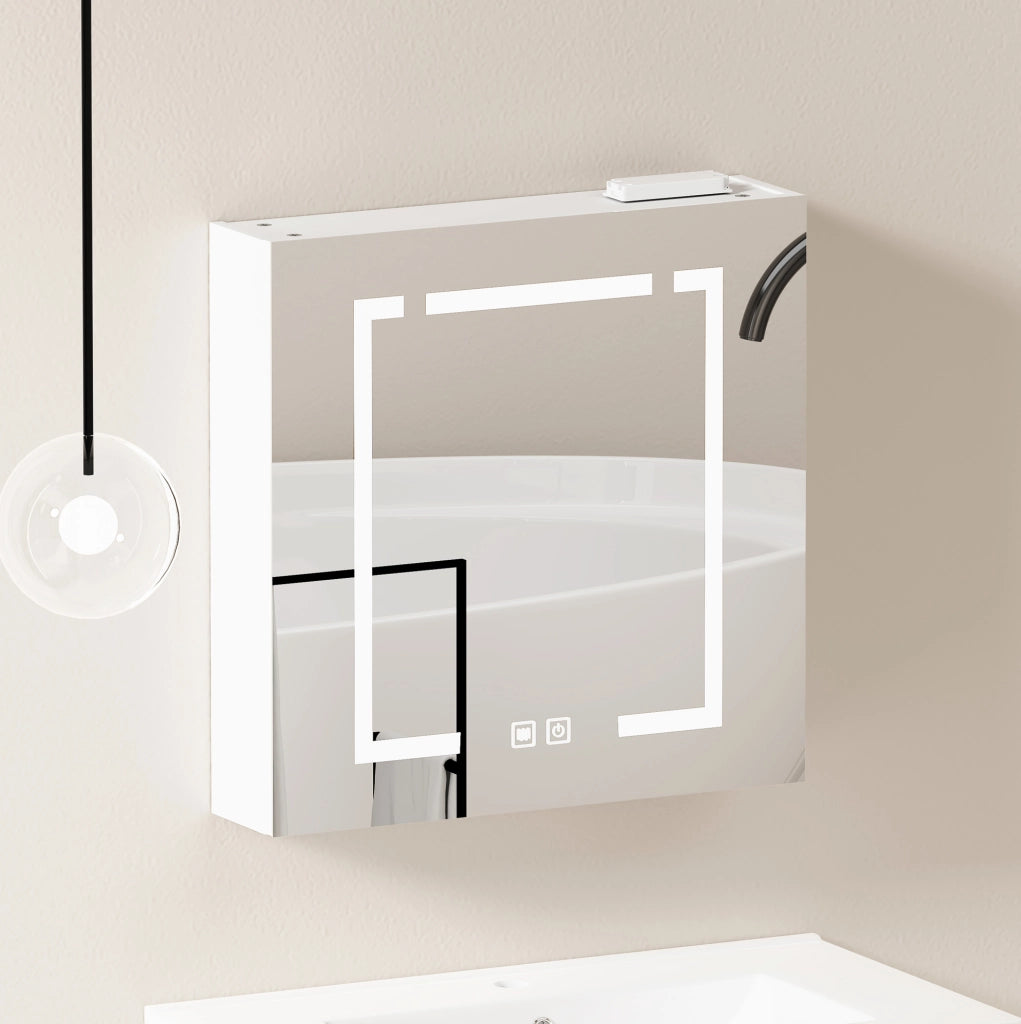 Armadio a specchio LED da parete 60 cm bianco in MDF e vetro